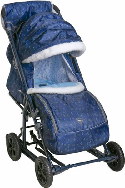 Санки коляска комбинированная Ника Детям 8-1 синяя на больших колесах