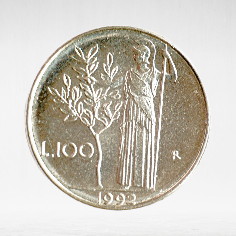Italy 100 Lire 1992 R "Minerva with Olive Tree", Small Type, AU