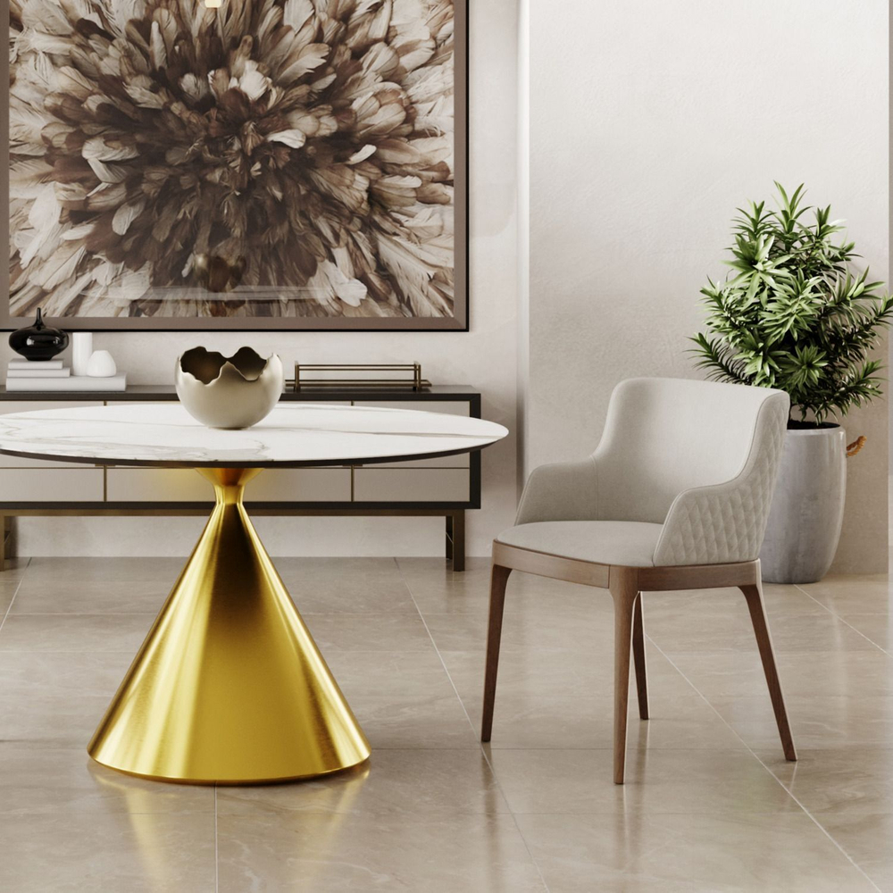 Стол круглый AXIS 120, керамика матовая, белая / опора золото