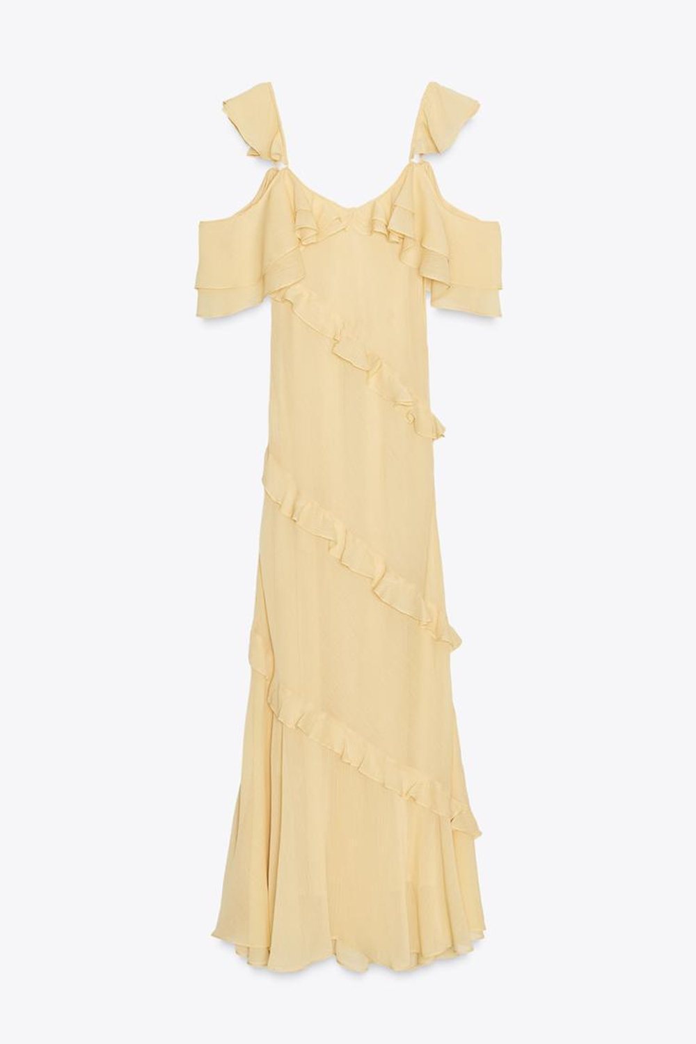 ZARA КОМБИНИРОВАННОЕ ПЛАТЬЕ С ВОЛАНАМИ, ЖЁЛТЫЙ