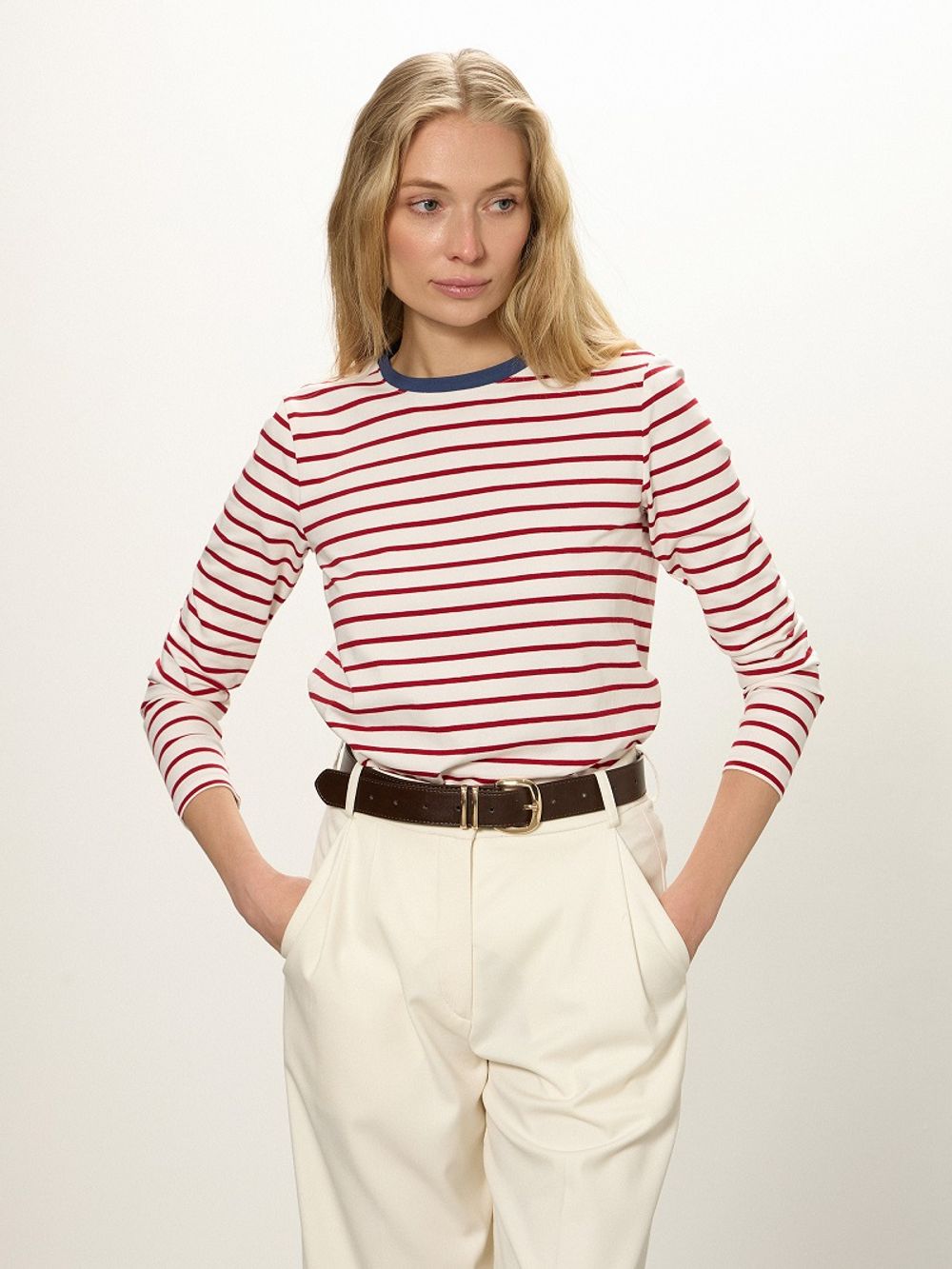 Тельняшка с контрастным воротником красная полоска (Размеры S, M)