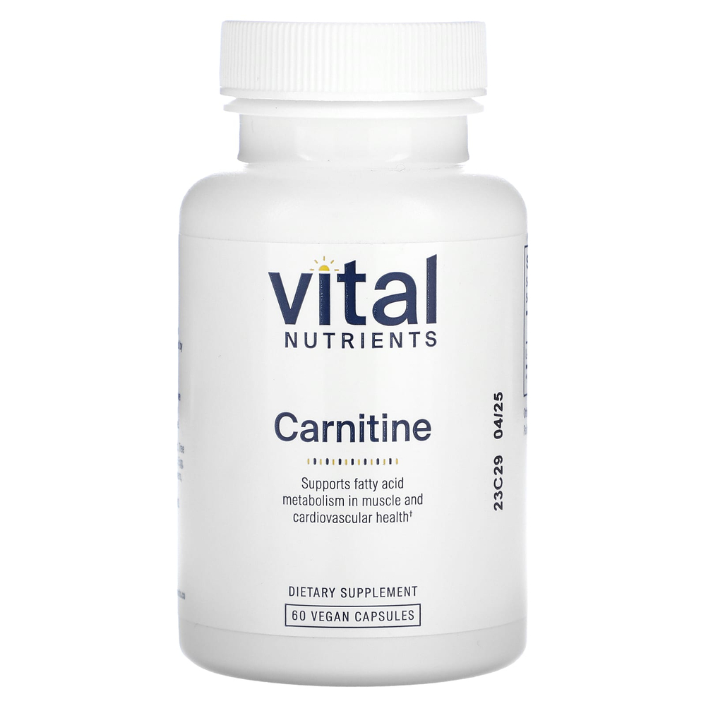Vital Nutrients, Карнитин, 60 веганских капсул (500 мг на капсулу)