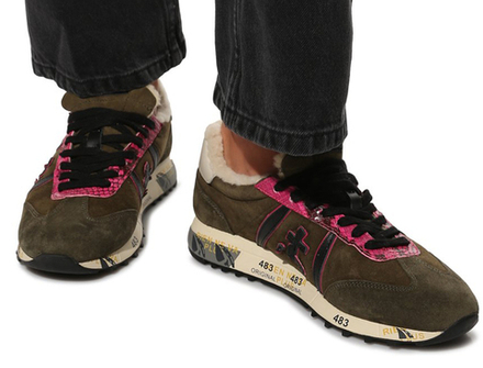 Premiata Lucy-D Хаки с розовым с мехом