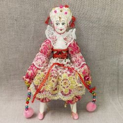 Ёлочная игрушка Клоунесса розовая в белом парике