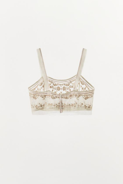 ZARA КОРОТКИЙ ТОП С ВЫШИВКОЙ — ZW COLLECTION, ЦВЕТ СЛОНОВОЙ КОСТИ