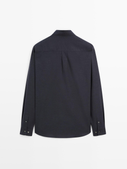 Massimo Dutti Меланжевая рубашка классического кроя, темно-синий