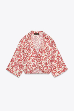 ZARA ТОП В СТИЛЕ РУСТИК ИЗ ТКАНИ С ПРИНТОМ, РАЗНОЦВЕТНЫЙ