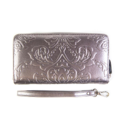 Фото стильный серебристый женский кошелёк из натуральной кожи Coscet CS631-26D в подарочной коробке