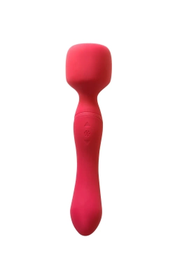 Красный двусторонний вибромассажер Heating Wand с нагревом - 22 см.