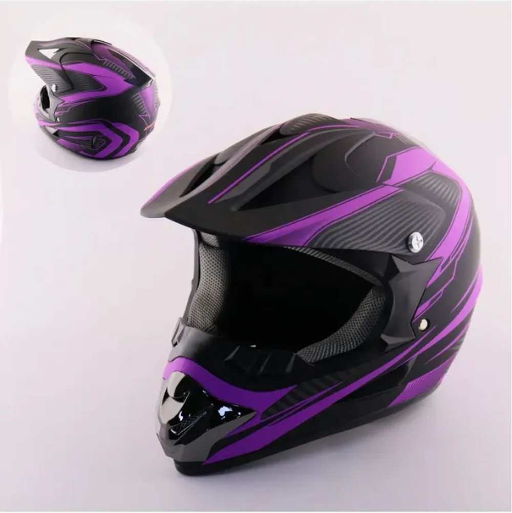 Мотошлем Chengzhou "CG-225", термопластик, размер S, встроенные очки, съёмная подкладка, чёрный