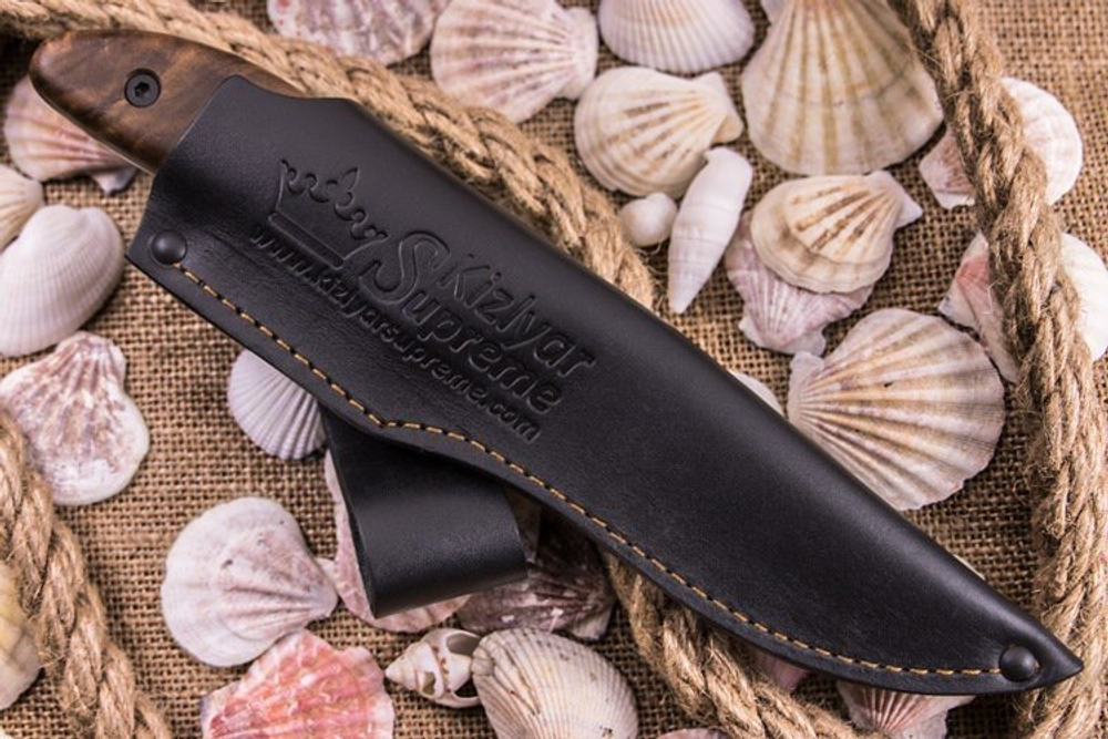 Нож Kizlyar Supreme Fortuna AUS-8 (StoneWash, Walnut Handle, Leather Sheath)
