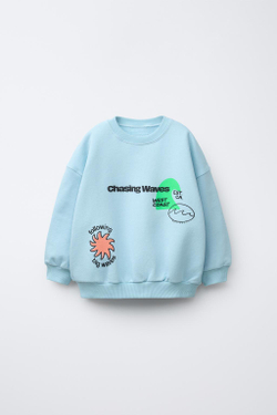 ZARA ТОЛСТОВКА С ПРИНТОМ, ГОЛУБОЙ