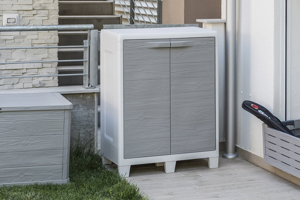 Уличная тумба TOOMAX 2х дверная глубокая WOODY'S XL (2 полки), светло-серый