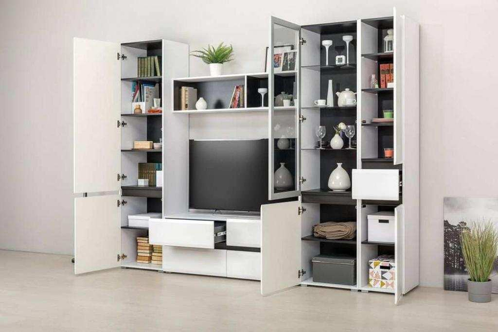 Гостиная Сидней Белый/Белый глянец/Черный