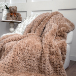 Вязаный плед из натурального меха рекс 240*220 см (бежевый однотонный)