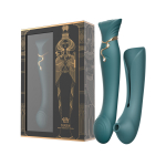 Зелёный вибростимулятор с пульсацией, вакуумной стимуляцией и функцией нагрева Zalo Queen G-spot PulseWave Vibrator with Suction Sleeve Jewel Green