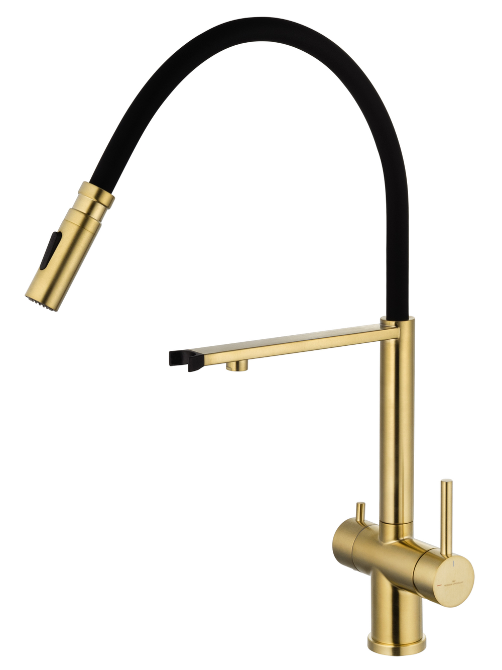 Смеситель для кухни с гибким изливом и подключением фильтра WONZON & WOGHAND, Брашированное золото (WW-88458009-BG)