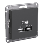 ATLASDESIGN USB РОЗЕТКА A + тип-C 45Вт высокоскор.заряд. QC, PD, мех., БАЗАЛЬТ