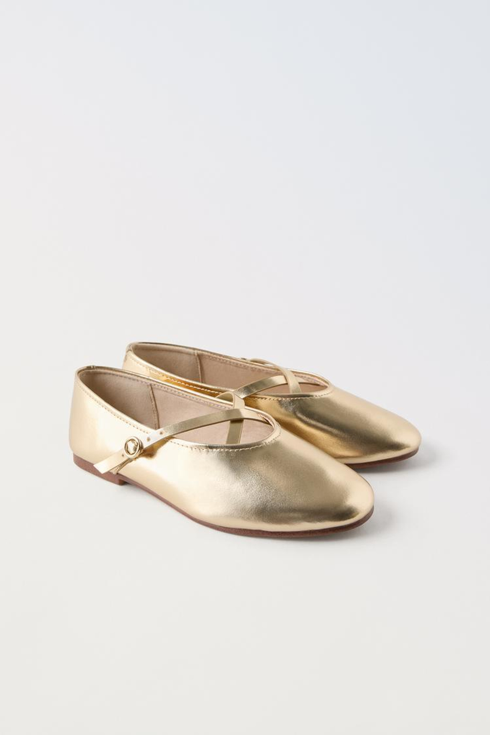 ZARA БАЛЕТКИ С МЕТАЛЛИЧЕСКИМ БЛЕСКОМ, ЗОЛОТИСТЫЙ