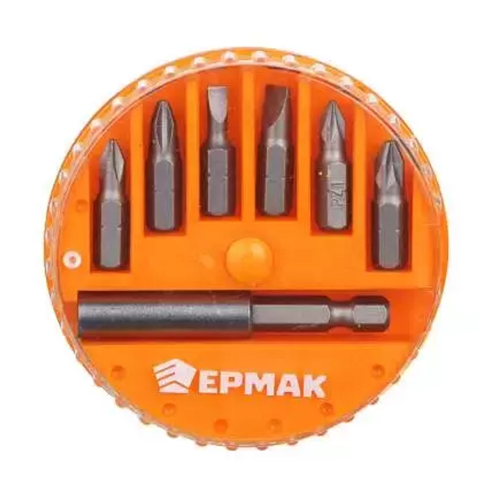 Набор бит 7 предм. магнитный адаптер для бит, пластиковый кейс ЕРМАК