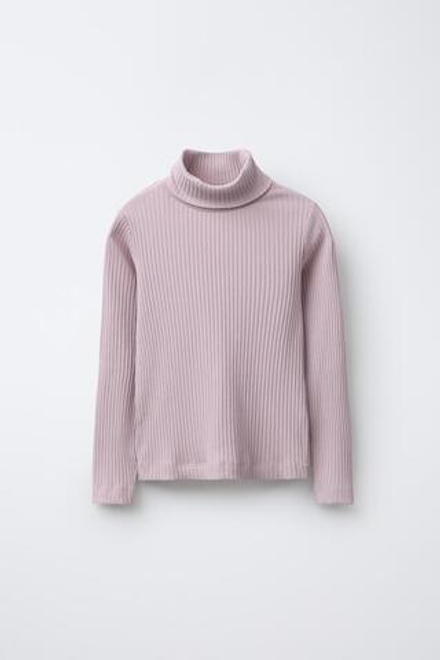 ZARA ФУТБОЛКА В РУБЧИК С ВОРОТНИКОМ-СТОЙКОЙ, РОЗОВЫЙ