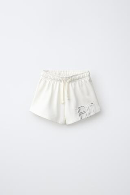 ZARA ШОРТЫ С НОМЕРОМ И ПАЙЕТКАМИ, ЭКРЮ