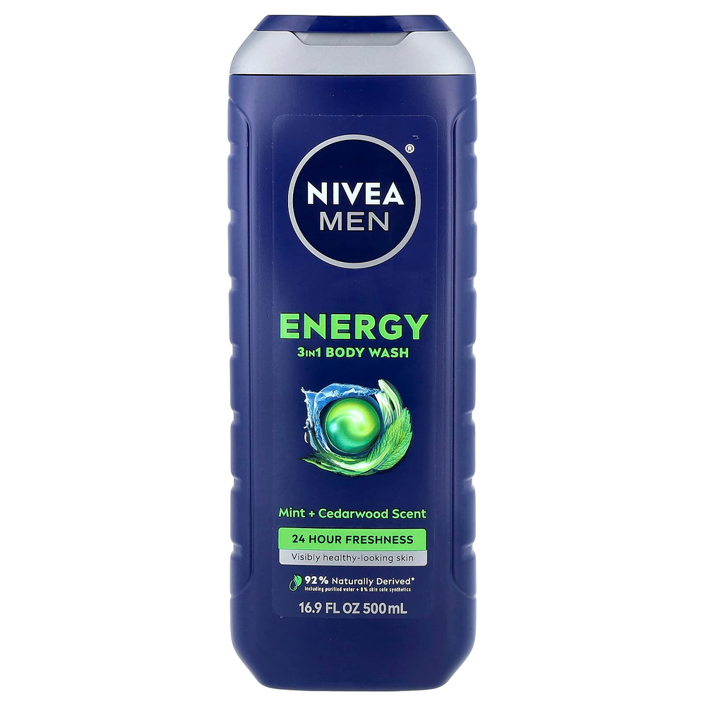 Nivea, Men, Energy 3 в 1, гель для душа, мята и кедр, 500 мл (16,9 жидк. унции)