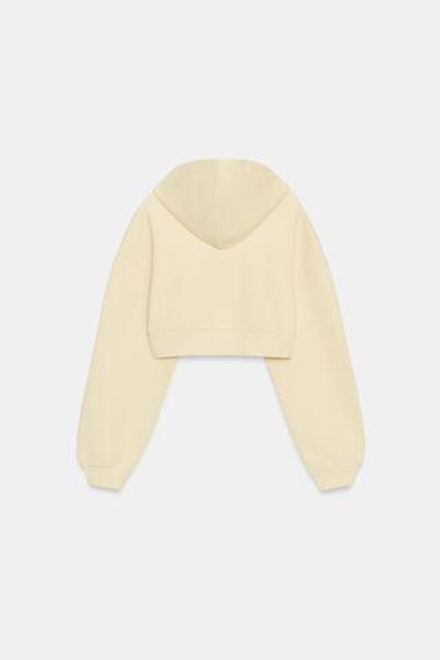 ZARA УКОРОЧЕННАЯ ТОЛСТОВКА С КАПЮШОНОМ, ПАСТЕЛЬНО-ЖЕЛТЫЙ