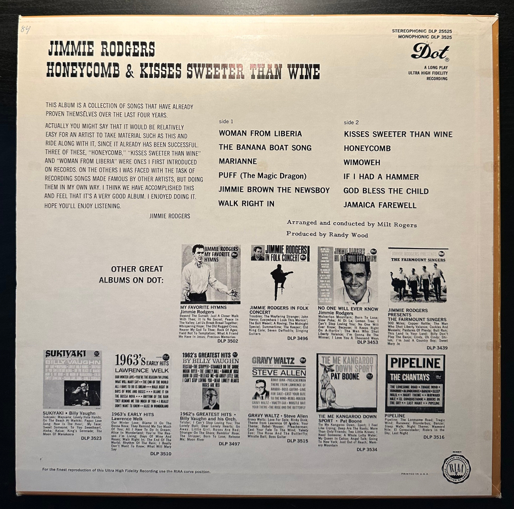 Jimmie Rodgers - Honeycomb & Kisses Sweeter Than Wine (США 1963г.)