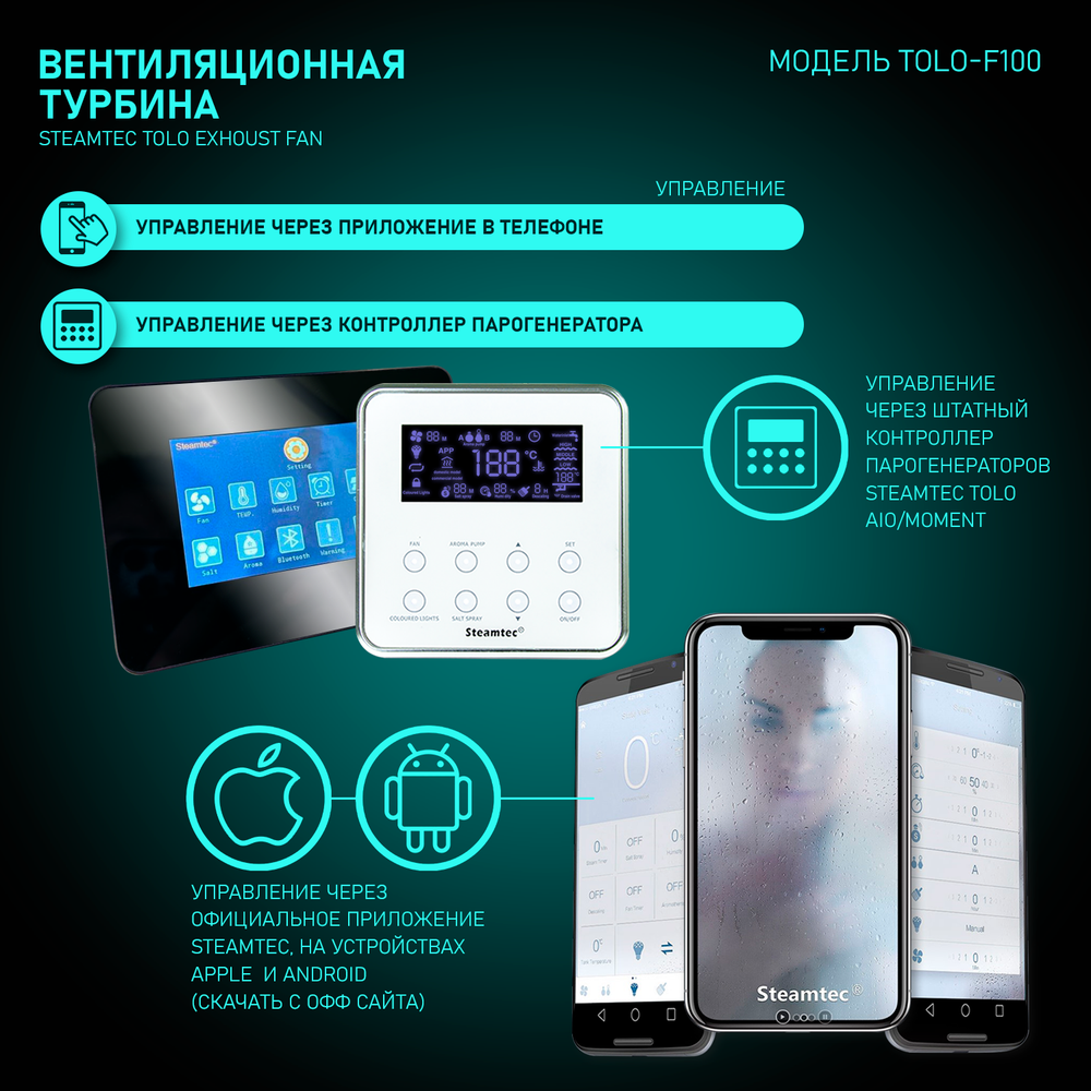 Влагостойкая вентиляционная турбина для хамамов и турецких бань Steamtec Tolo exhaust fan, TOLO-F100