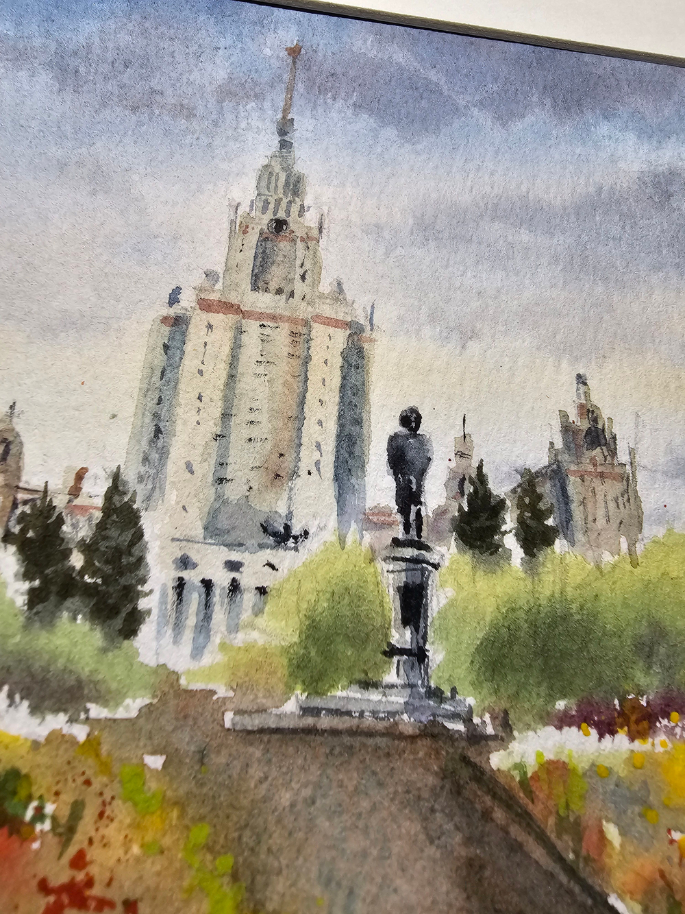 Картина, графика в паспарту 21х30 см на стену для интерьера "МГУ"