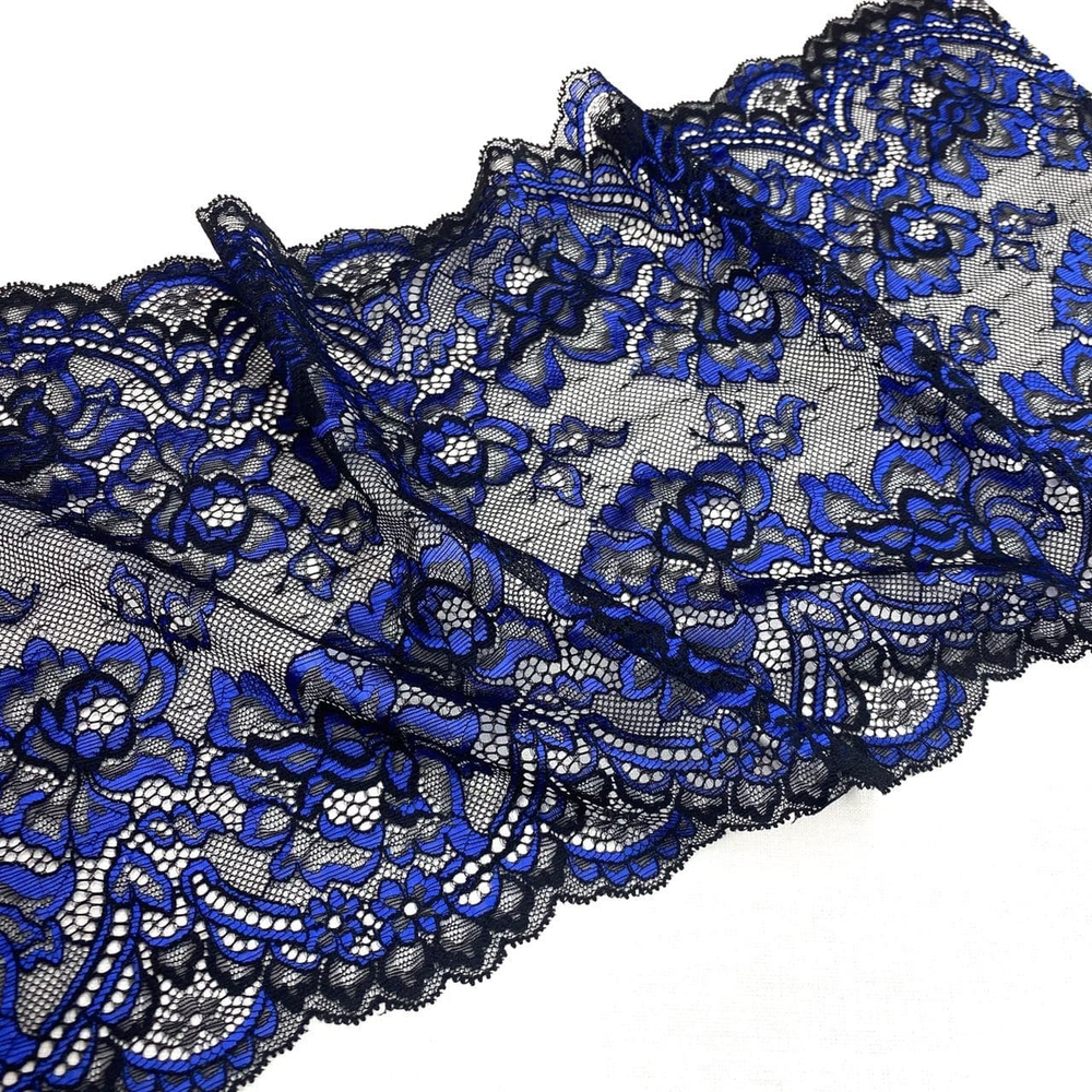 Кружево эластичное черный/василек 23 см