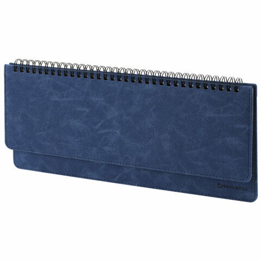Планинг настольный недатированный (305x140 мм) BRAUBERG "Status", под кожу, 60 л., темно-синий, 113373