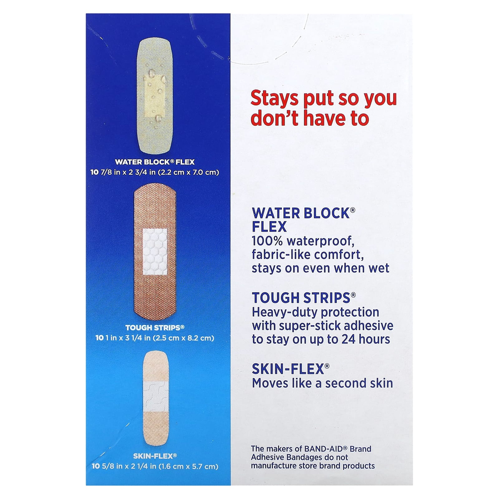 Band Aid, Лейкопластырные повязки, разнообразные, разные размеры, 30 бинтов