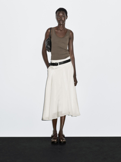 Massimo Dutti Юбка миди клеш с кокеткой, кремовый