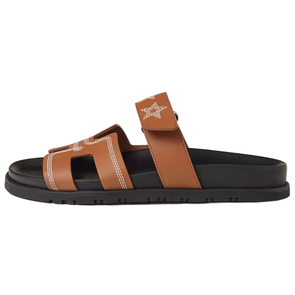 Hermes Chypre leather open-toed flip-flops women's brown, H232142Z A3