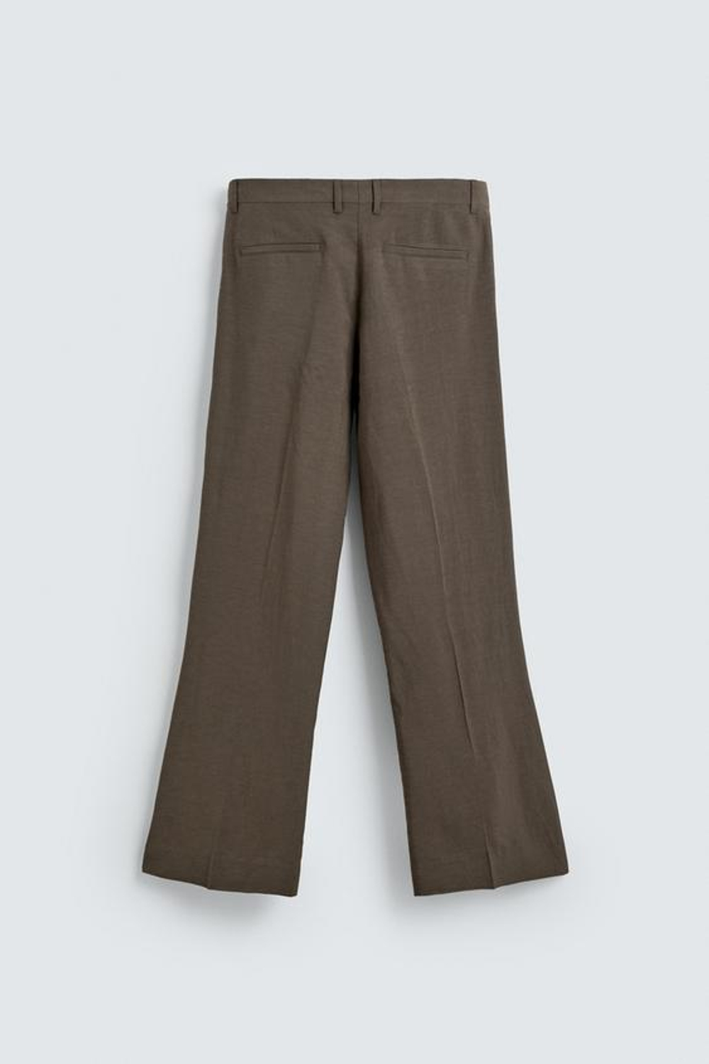 ZARA КОСТЮМНЫЕ БРЮКИ FLARE ИЗ ВИСКОЗЫ И ЛЬНА, СЕРО-КОРИЧНЕВЫЙ