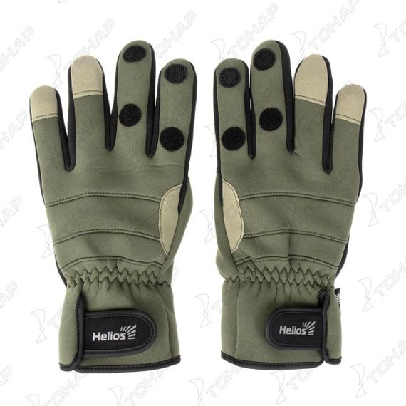 Перчатки Helios рыбацкие неопрен. на липучке Хаки р. M