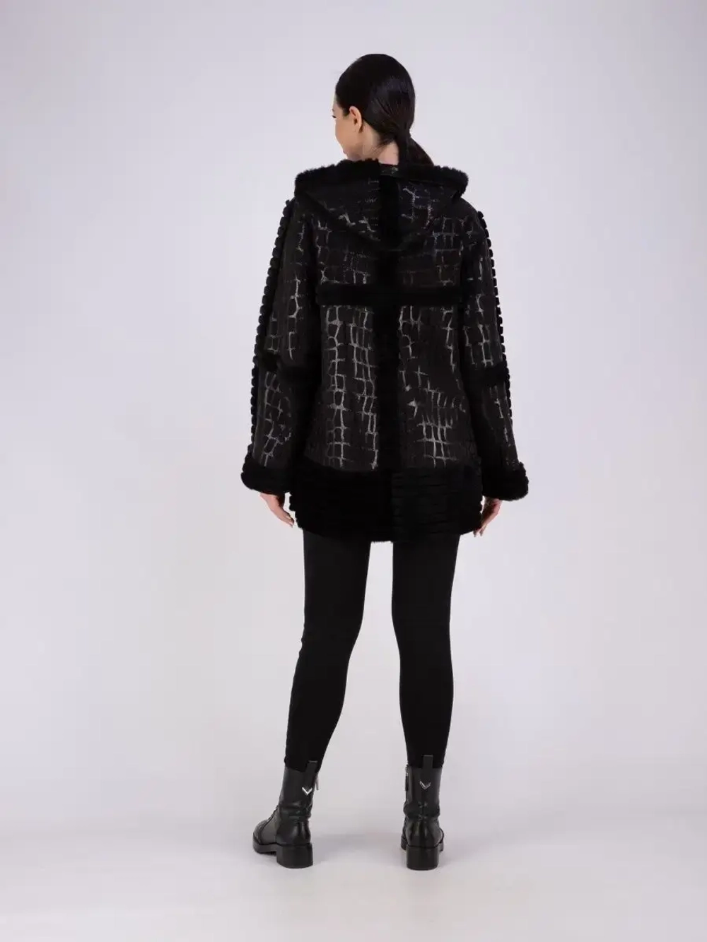 Дубленка женская натуральная с капюшоном оверсайз Турция