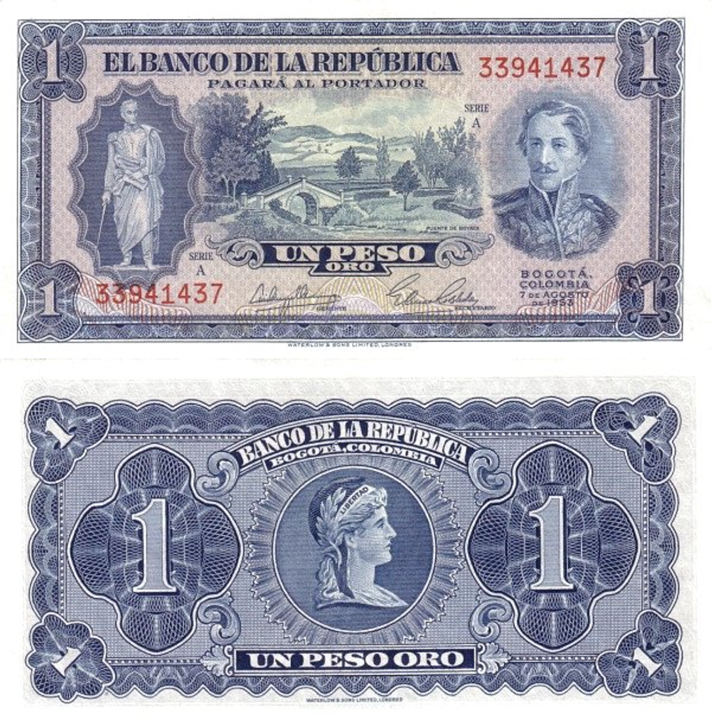 Колумбия 1 песо 1953 Свобода UNC