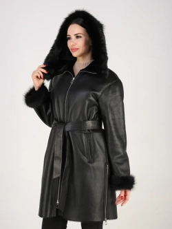 Дубленка зимняя натуральная с капюшоном длинная