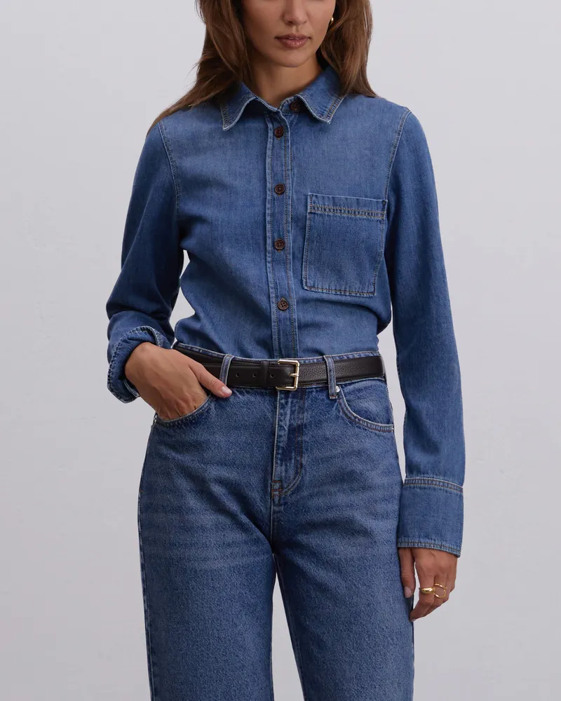 Синяя рубашка из денима с карманом