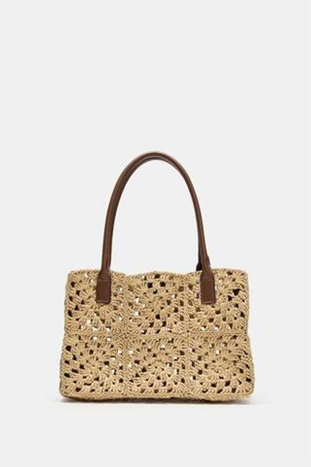 ZARA ПЛЕТЕНАЯ СУМКА-ШОПЕР, КОРИЧНЕВЫЙ