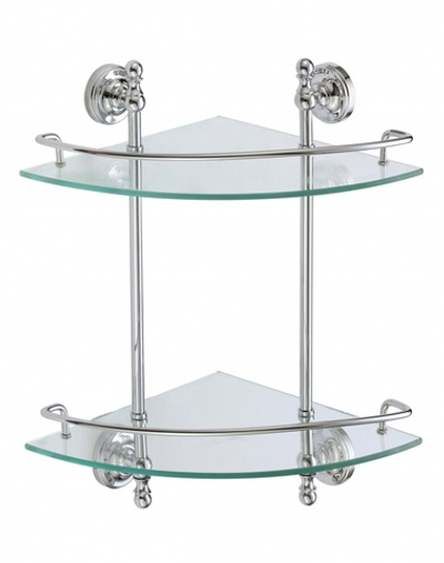 31082 Угловая стеклянная 2-я полка (ХРОМ) GANZER (5/1шт)