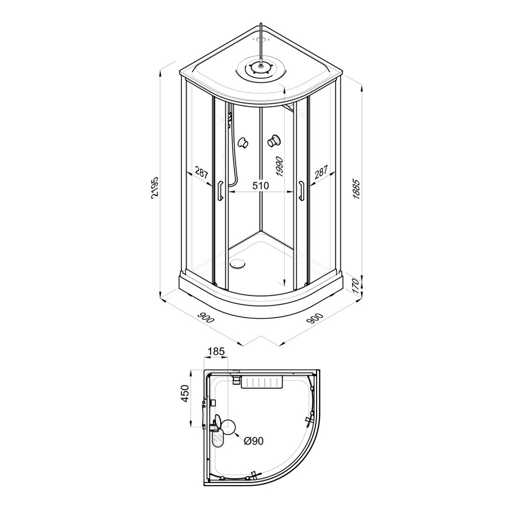 Душевая Кабина Прайм-Сатин-Вельвет 90*90 А