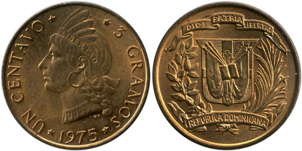 Доминикана 1 сентаво, 1968 - 1975 Индейцы XF