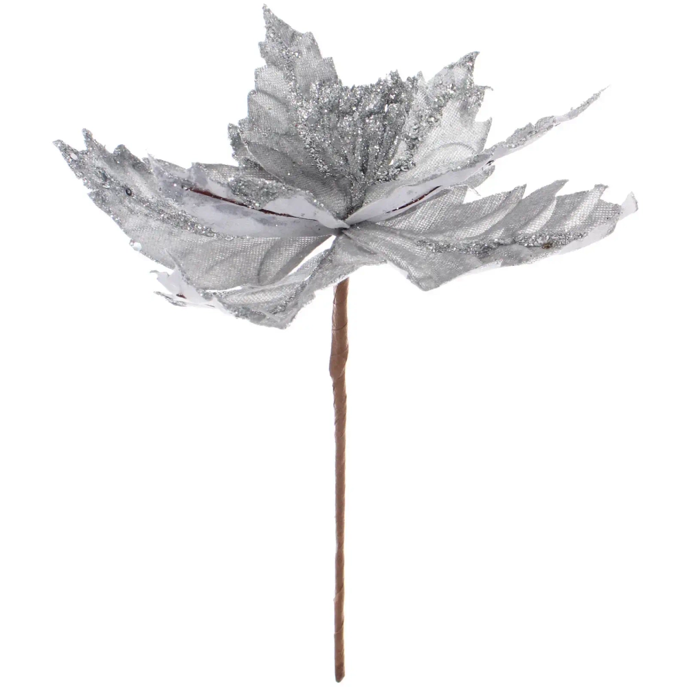 Украшение новогоднее «Пуансеттия - Узоры» 24 см, Серебро