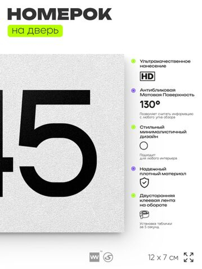 Номер на дверь 445, табличка на дверь для офиса, квартиры, кабинета, аудитории, склада, белая 120х70 мм, Айдентика Технолоджи