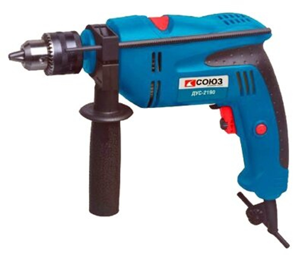 Ударная дрель СОЮЗ ДУС-2190, 900 Вт, без аккумулятора синий