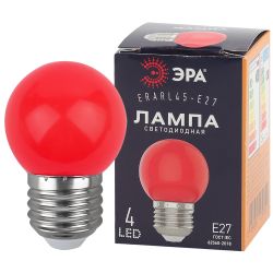 Лампа светодиодная ЭРА STD ERARL45-E27 1Вт шар красный для белт-лайт Е27 | Лампы светодиодные Белт-Лайт